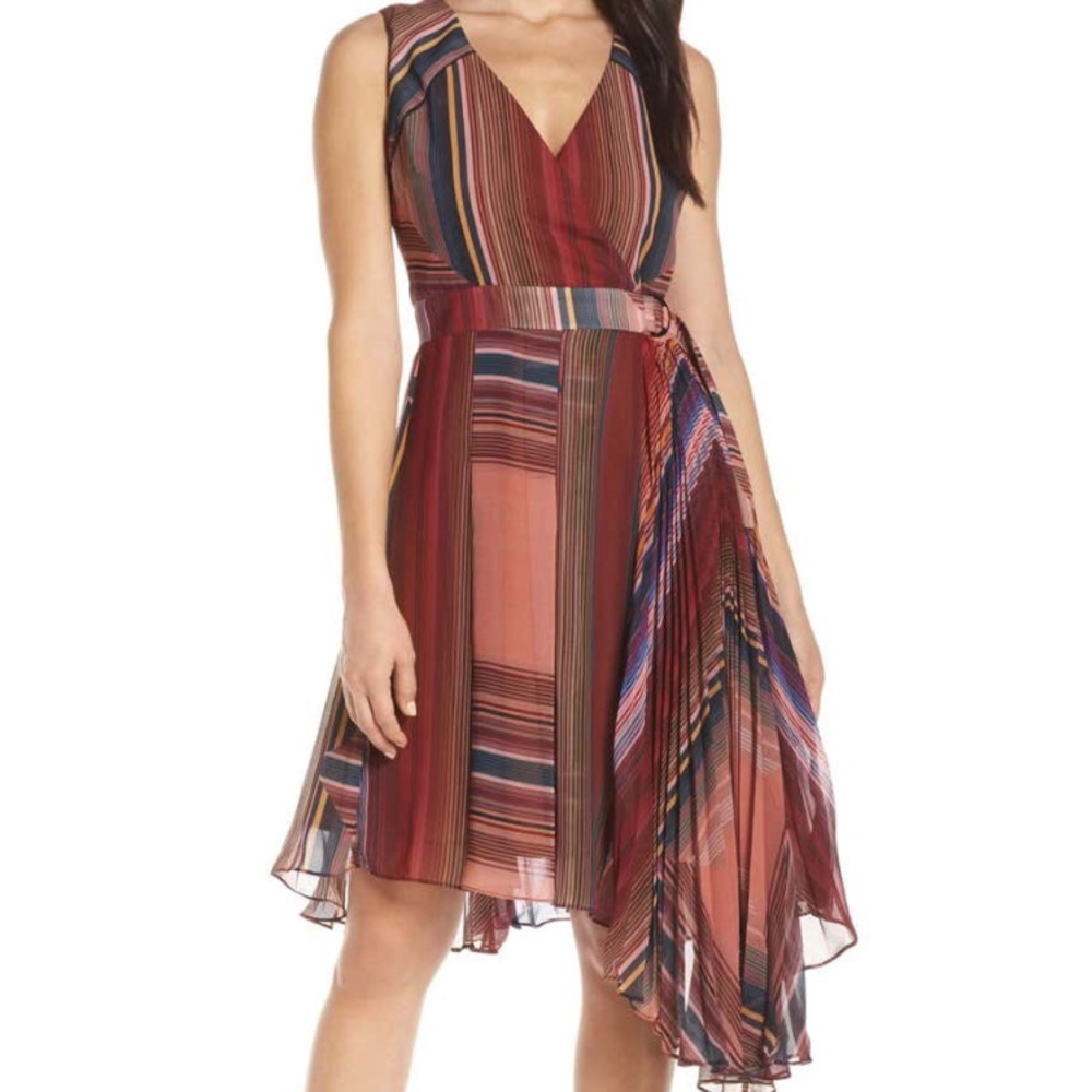 Harlyn Pleated Chiffon Belted Cocktail Dress